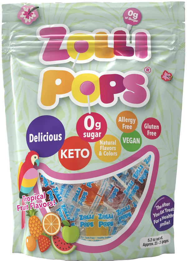 Zollipops The Clean Teeth Pops, Anti Cavity Lollipops in Delicious Tropical Flavors, 5.2 Ounce (Package May Vary)