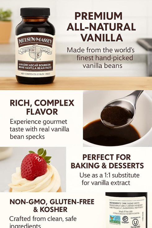10 oz Nielsen-Massey Pure Vanilla Bean Paste, | All-Natural, Certified Kosher Premium Baking & Cooking Vanilla