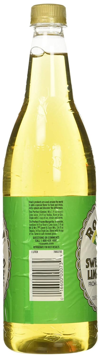 Rose's Lime Juice 1 (33.8 (Pack 2) Roses Sweetened Lime Juice, Liter Fluid Ounces) Plastic Bottle