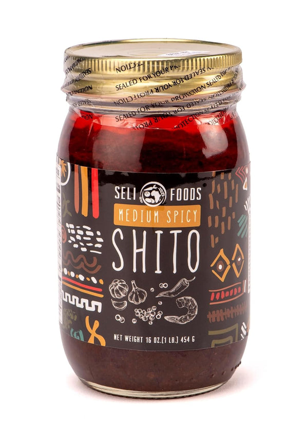 Seli Foods Shito Sauce/Seafood condiment/Chili Sauce/Hot pepper sauce Medium Spicy16 oz jar