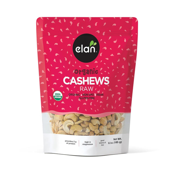 Elan Organic Raw Cashews 6.5 oz, Unroasted, Unsalted, Non-GMO, Vegan, Gluten-Free, Kosher,