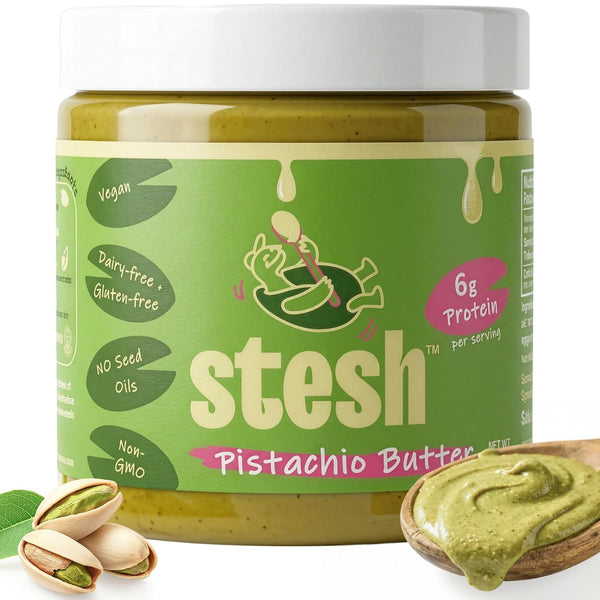 Stesh Pistachio Butter (8 oz Jar) | Prebiotic Fiber Protein Spread, Natural