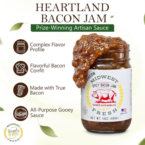 Midwest Fresh (2 Pack (2 13 oz), 26, Spicy Bacon Jam | Gourmet Bacon Marmalade Spread for Burgers, Sandwiches