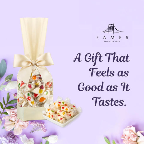Set Mothers Day Candy Gift Individually Wrapped Gourmet JuJu Nougat Candy in Elegant Pink & Cream Gift Bags with Satin
