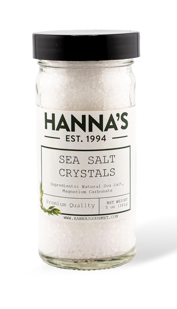 Hanna's Sea Salt Crystals, Gourmet Salt, premium Quality, 4 fl oz Glass