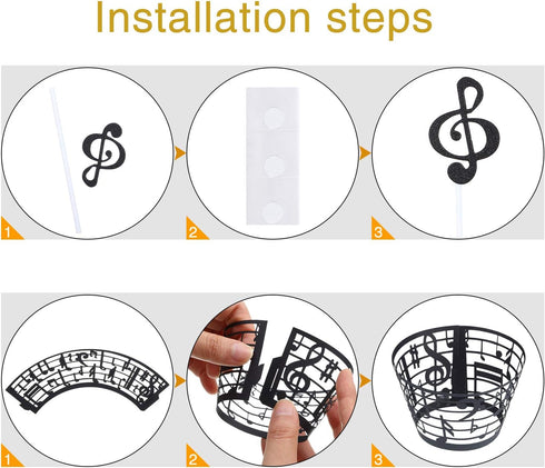 48 Pieces Music Note Cupcake Toppers and Wrappers, Musical Symbol Lace Cupcake Liners, Paper Baking Cup for Birthday