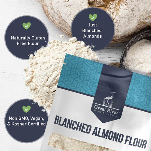 4 Lb Great River Milling Blanched Almond Flour | Finely Ground Gluten Free Baking Alternative | Made from Whole