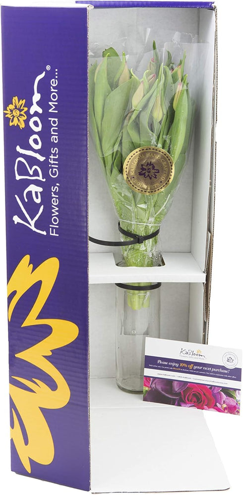 KaBloom Flowers - Valentine Collection - Bouquet of Fresh Pink Tulips with Vase (Farm-Fresh, Cut-to-Order and Homegrown