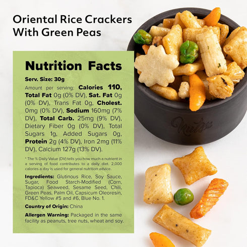 Packed (2 LBS) NUTS U.S. - Oriental Rice Crackers With Green Peas | Non-GMO and Cholesterol Free | Vegan | Soy