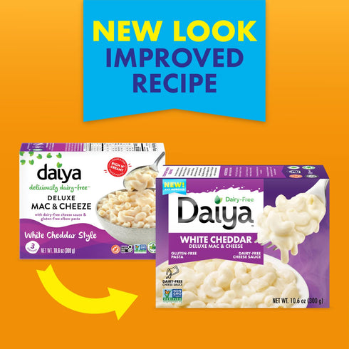 10.6 oz (Pack 8) Daiya Dairy Free Gluten Free White Cheddar Deluxe Mac & Cheese, Vegan Plant Based Rice Pasta