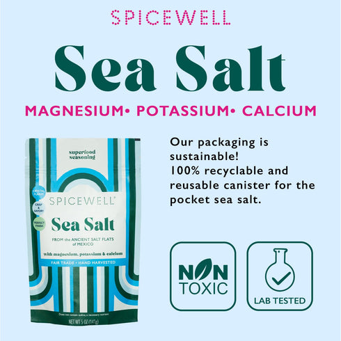 5oz Spicewell Sea Salt Pouch - Artisanal Hand-Harvested, High in Electrolytes, Magnesium, Potassium & Calcium, Plastic