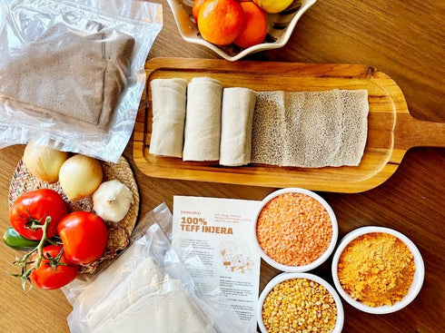 (4 Pack) Red Fox Spices Authentic Teff Injera Flatbread Traditional Ethiopian Fermented Bread Made with Whole Grain