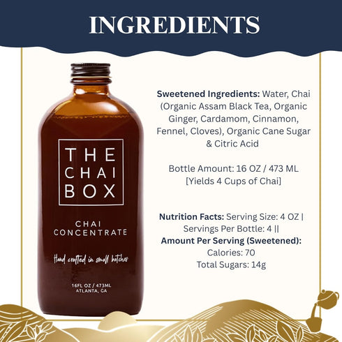 16 (Pack 2) The Chai Box Sweetened Chai Tea Concentrate - Vegan, Gluten Free Chai Concentrate | Ounce of | Hot or Iced