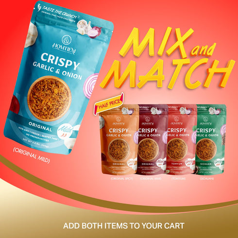 3.5 Oz., Homtiem Crispy Garlic & Onion : Original Mild Mild Spice, Versatile Seasoning, All-Natural, Non-GMO, Vegan