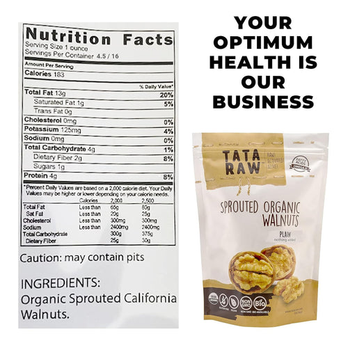 '-1 lb. TATA RAW - Sprouted Organic Walnuts - PLAIN. Nothing added Soaked & Air dried SUPER QUALITY. Raw. Alive.