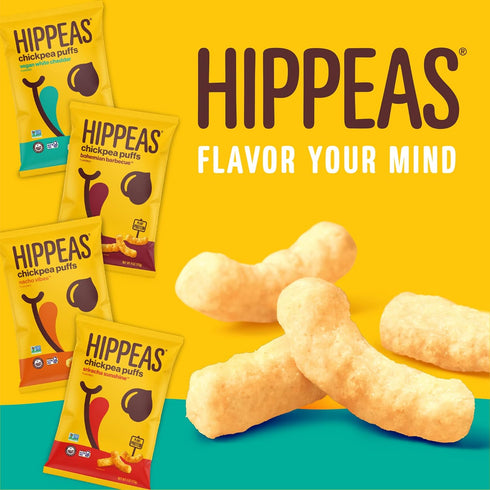 4 (Pack 1), 4g 3g Hippeas Chickpea Puffs, Vegan White Cheddar, Ounce of Protein, Fiber, Vegan, Gluten-Free, Crunchy