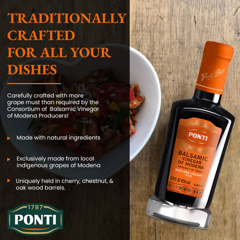 8.5Fl.Oz Ponti Rich & Creamy Balsamic Vinegar of Modena - Made for Rich Density and Lingering Flavor - Delizioso Paired