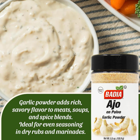 5.5 oz Badia Garlic Powder, Premium Garlic Powder for Cooking, Seasoning & Spice Blends, Freshly Ground and Flavorful