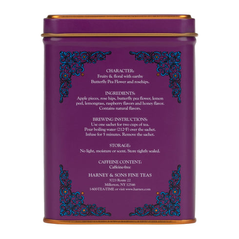 20 Harney & Sons Indigo Punch, Butterfly Pea Flower Tea with Fruity Flavors, HT Line, sachets