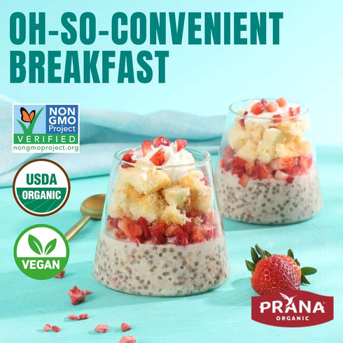 28 oz 2 Pack Prana Organic Overnight Chia with Oats Strawberry Shortcake | Bags - | Rich in Fiber & Protein, Vegan