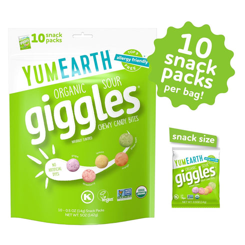 YumEarth Organic Sour Giggles Chewy Candy - Allergy Friendly, Non GMO, Gluten Free, Vegan, 0.5 Ounce (Pack of 10)
