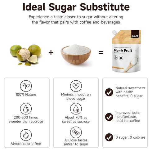 (8 oz) SPICEEL Monk Fruit Sweetener with Allulose - White Sugar Substitute, Coffee, Tea, without Erythritol, Gluten