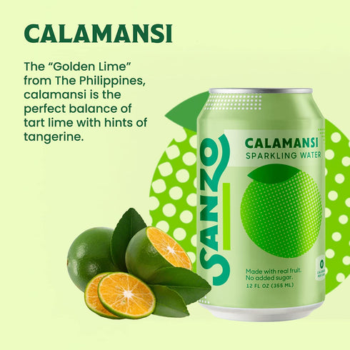 Pack 12-Pack 12 Oz Sanzo Flavored Sparkling Water Variety - - Calamansi (Lime), Lychee (Berry) and Mango (Alphonso)