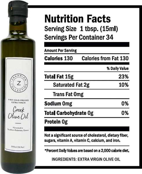 Zakarian 500 ml : First Cold-Pressed Extra Virgin Greek Olive Oil - Made from Organic Greek Olives - - Ultra-Premium