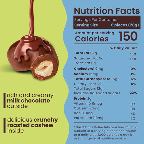 1LB, (Pack 1) Nutic Milk Chocolate Covered Cashews - Creamy Delights for Snacking & Gifting, Irresistible