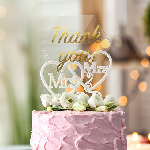 Yalikop 2 Pieces Acrylic Cake Topper Blank Clear DIY for Custom Wedding Birthday Festival Party, Hexagon Style