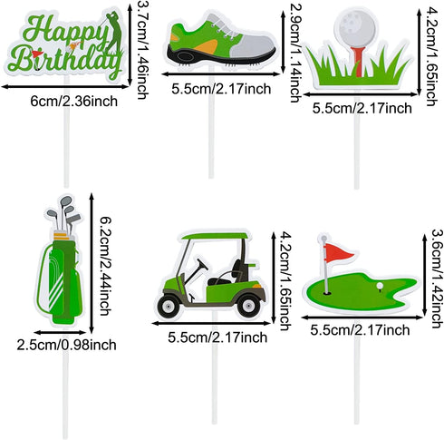 24Pcs Golf Cupcake Toppers, Golf Shoes Bag Ball Carts Lawn Cake Picks for Birthday Party Supplies