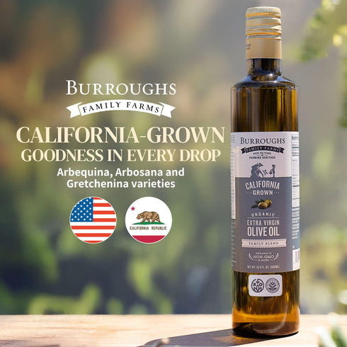 500ml (16.9 oz) Burroughs Family Farms Premium Organic Extra Virgin Olive Oil Cold-Pressed California EVOO, Polyphenol
