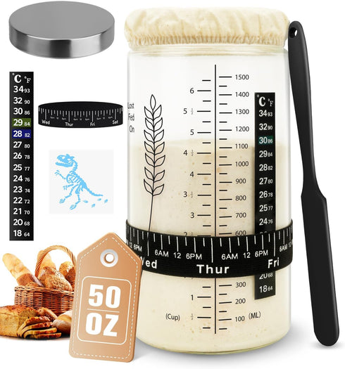 50oz Sourdough Starter Jar Kit, Large Capacity Sourdough Jar, Wide Mouth Sourdough