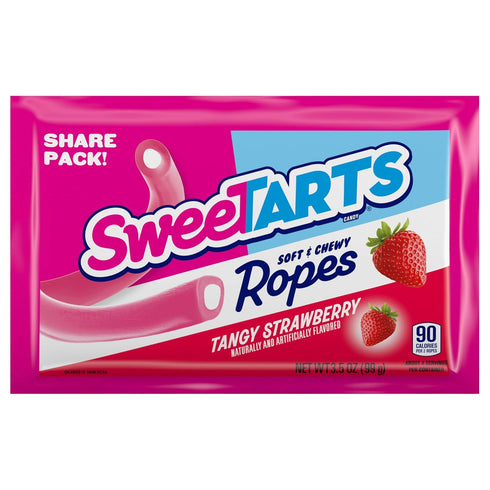 3.5 oz (Pack 12) SweeTARTS Ropes, Candy, Tangy Strawberry, Soft and Chewy