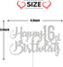 Silver Glitter Happy 16th Birthday Cake Topper - 16th Birthday Party Decoration, 16th Birthday Cake Topper