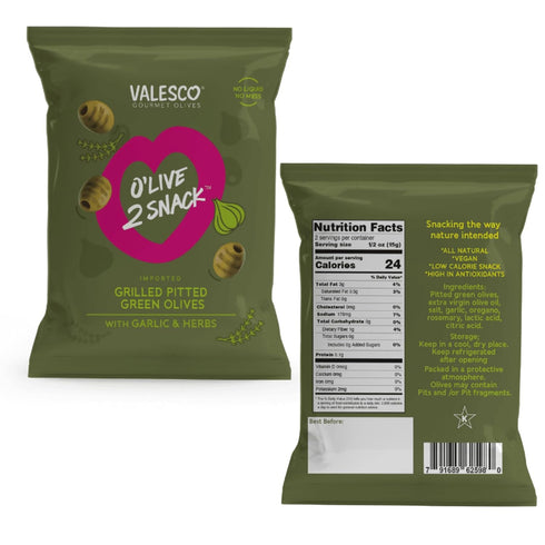 2 Pack, 6 1 oz (12 Valesco, O'Live Snack Pitted Olives Variety Flavors, Pouches)