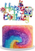 Groovy 60's Tie Dye Happy Birthday Cake Topper - 60's Birthday Party Cake Decoration