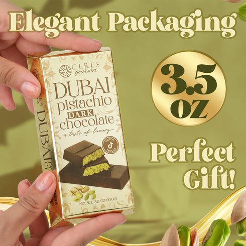 3.5 Oz, Packaging (3.5 Oz, Ceres Gourmet Dubai Chocolate Bar Pistachio Dark Chocolate Knafeh, Perfectly Portioned Dubai