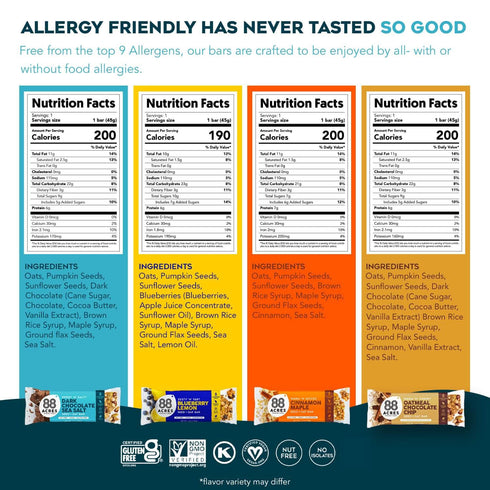 88 Pack, 6 Count, Acres Granola Bars Variety School Safe, Allergen Free Seed & Oat Snack Bar, Gluten & Nut Free, Vegan