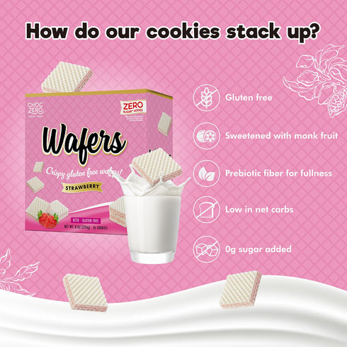 8 oz ChocZero Strawberry Wafer Cookies Sugar Free, Keto Friendly, Low Carb Cookies with No Sugar Alcohols, Gluten Free