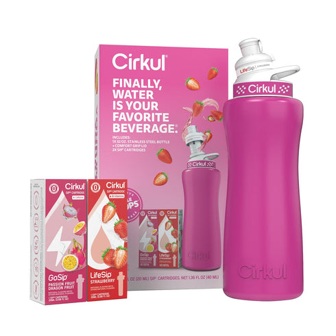 32oz. 2 (1 1 Cirkul Hot Pink Stainless Steel Water Bottle Starter Kit with Pink Lid and Flavor Cartridges LifeSip