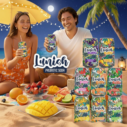 4g 20 12 Pack Lunish Prebiotic Soda Orange, Light & Refreshing Low Sugar Soda with Prebiotic Fiber, Apple Cider