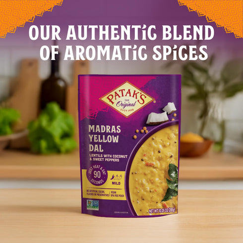 10.05oz (Pack 3) Pataks Madras Yellow Dal - Savory Yellow Lentils in Creamy Coconut Milk w/Sweet Peppers & Spices