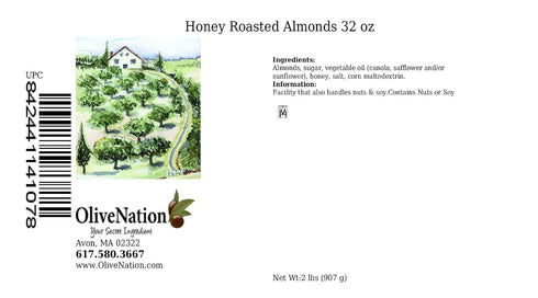 32 OliveNation Honey Roasted Almonds, Sweet and Salty Whole Nuts for Baking, Snacking, Edible Decoration - Non-GMO