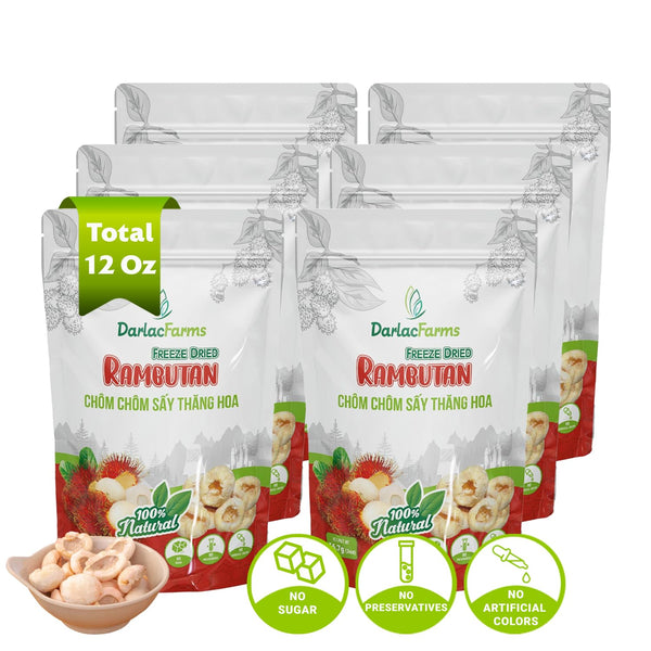 DARLAC FARMS Freeze Dried Rambutan Bites, Pack 6, No Sugar Added, Healthy