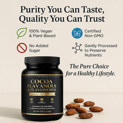 WOVOEO 7.05 oz High-Flavanol Cocoa Powder Supplement Rich in Natural Cocoa Flavonoids & Epicatechin Blend, Vegan