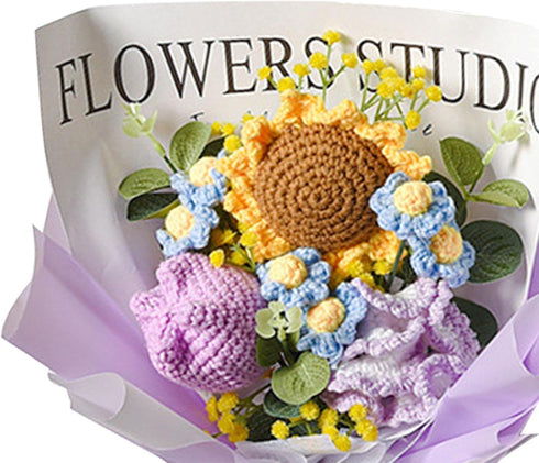 CarpNettore Crochet Flower Bouquet, Hand Knitted Flower Gift, Blessing for Wife, Purple