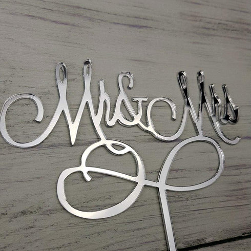 Mr and Mrs Cake Topper, Bride and Groom Sign Wedding Engagement Decorations in Mirror Silvery Acrylic