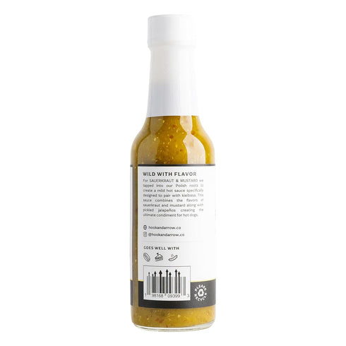 5 oz Sauerkraut & Mustard Hot Sauce by Hook & Arrow - Mild Spice, Small Batch, Gluten-Free, Paleo, Vegan, Low Sugar