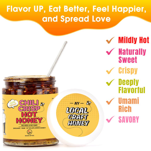 SAUCE UP 100% Natural Artisan Chili-Crisp-Hot-Honey 7.7oz - Crafted in NY, Premium 14 Ingredients, Flavor Bomb